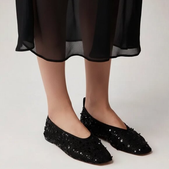 J.Crew Quinn Sequin Embellished Mesh Ballet Flats Black Size 7.5 - Picture 1 of 7
